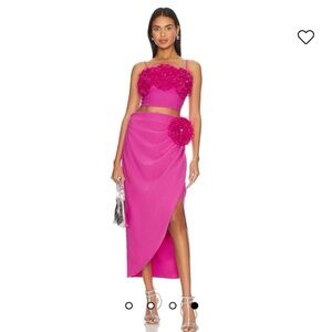 elliatt prisca pink oversized flower crop top + ruched wrap skirt set small